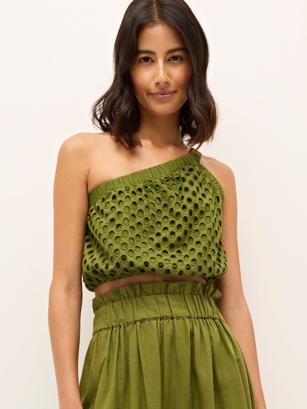 Marie Oliver Olive Green Eyelet Maxi Skirt